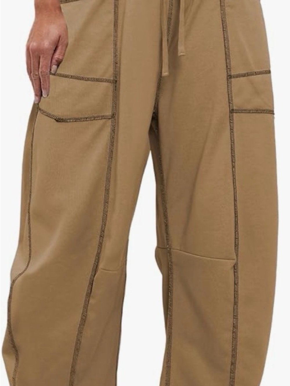 Women’s Size M Baggy Barrel Wide Leg Sweatpants in Khaki with Contrast Stitching